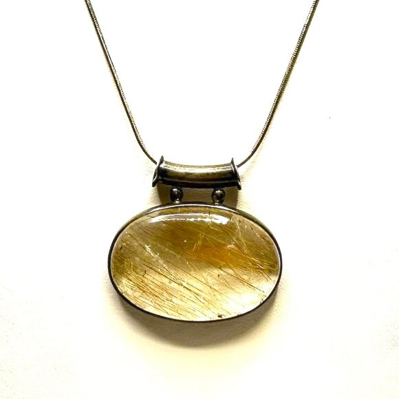 Golden Rutilated Quartz Artisan-Made Pendant on 30" Italian Sterling Snake Chain - Picture 1 of 13